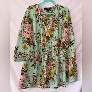 Denim 24/7 Pink and Green Floral Harper Top